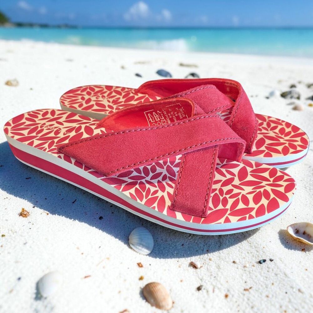 Lands' End Sandals Womens Size 9 Coral Pink Suede Slides Shoes Comfort